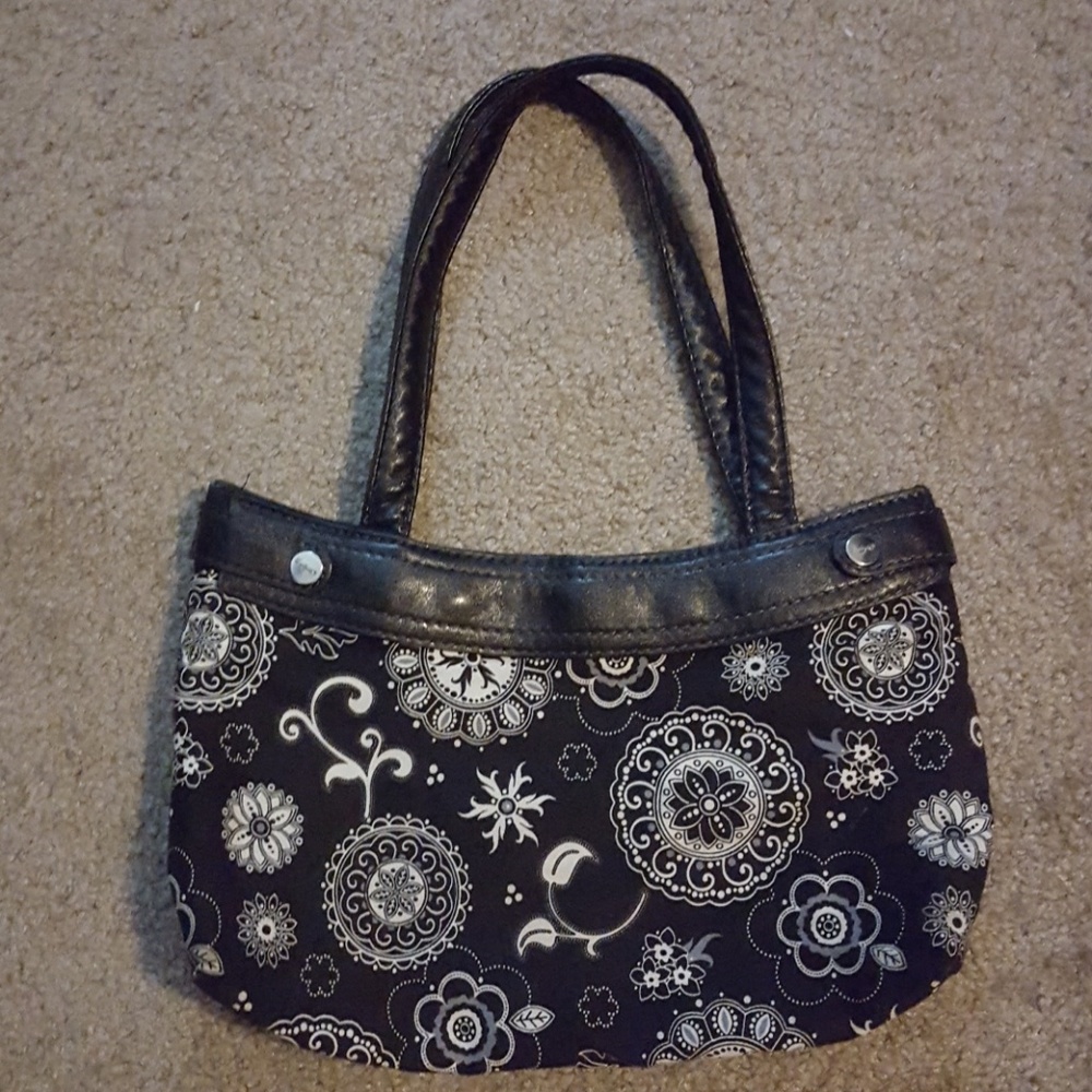 Thirty One black and white shoulder tote bag